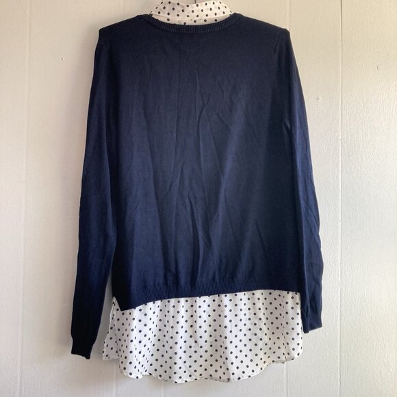 Adrianna Papell Layered Sweater Shirt Polka Dot Collared Blouse sz Large - Picture 3 of 10